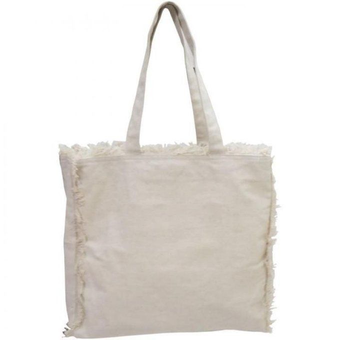 Sac à franges carré, en coton à customiser (dimension : 35x35x12cm environ)