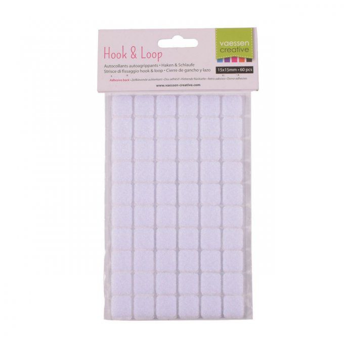 60 pastilles auto-agrippantes adhésives, carré, 15x15mm