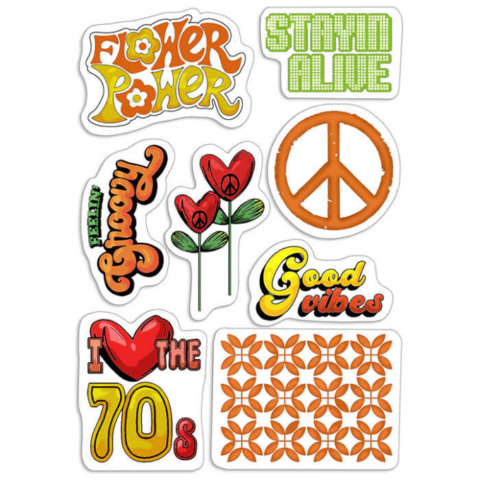 Planche de 8 tampons, Ciao Bella - Collection Bad girls, 70s, dim. de la planche : 10x14.5cm