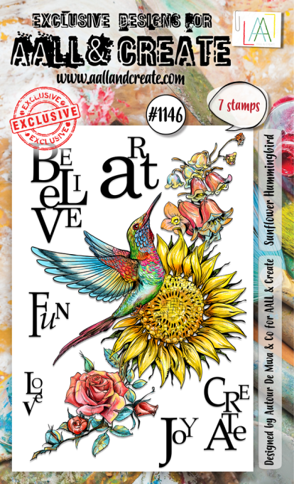 6 Tampons - AALL&Create - Sunflower hummingbird - dim. de la planche : 14.5x10cm env.