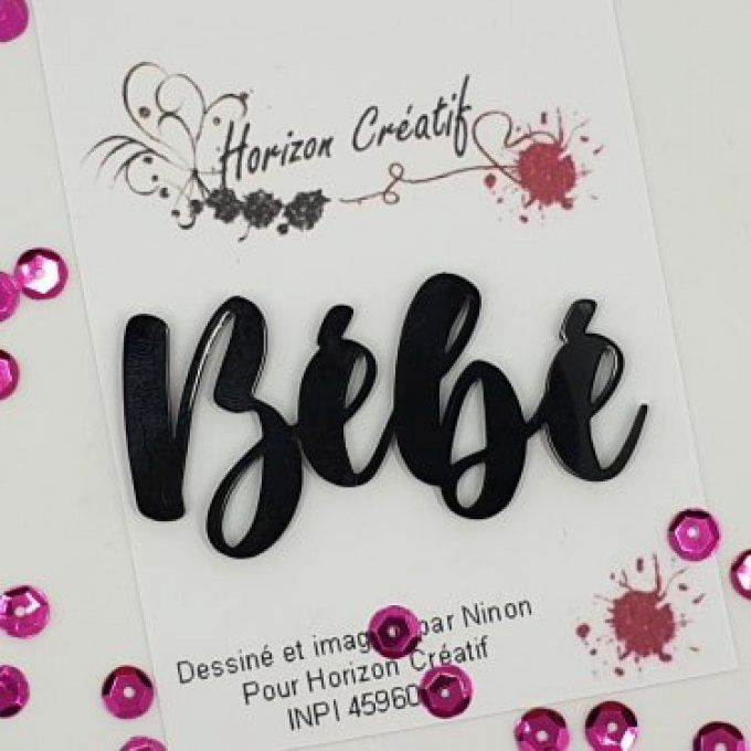 Mot en acrylique : bébé - 100% horizon créatif (dimension 6.6x3.3cm environ), noir, à l'unité