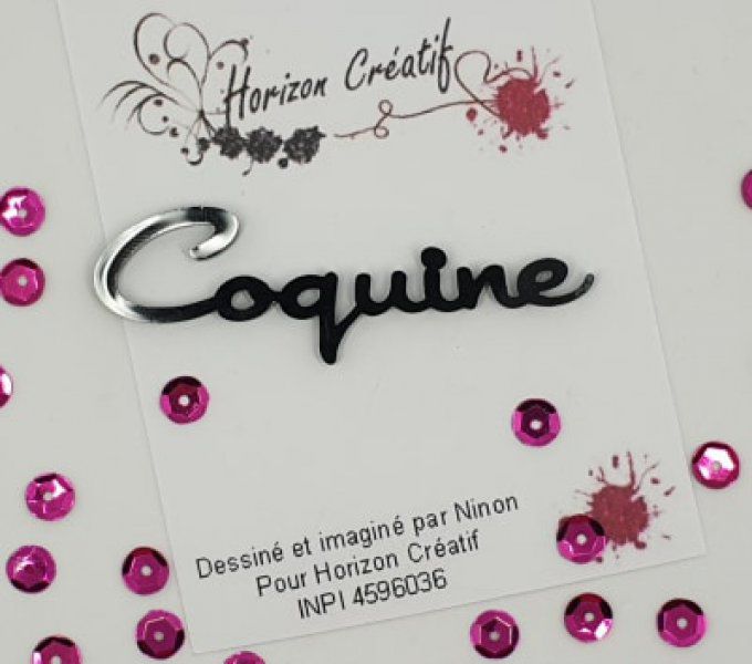 Mot en acrylique : Coquine - 100% horizon créatif (dimension 7x2cm environ), noir, à l'unité