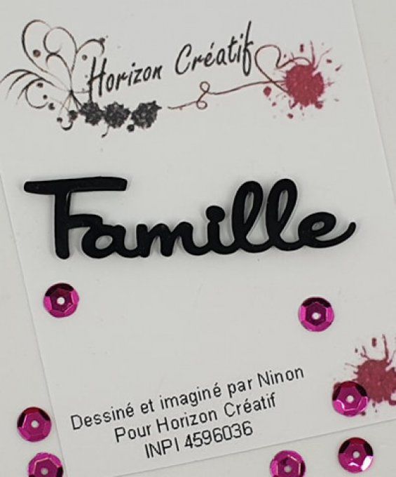 Mot en acrylique : Famille - 100% horizon créatif (dimension 6.3x1.6cm environ), noir, à l'unité