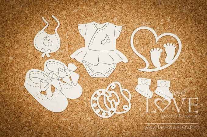 6 chipboards, Accessoires bébé - dimension de la planche : 17x17mm environ