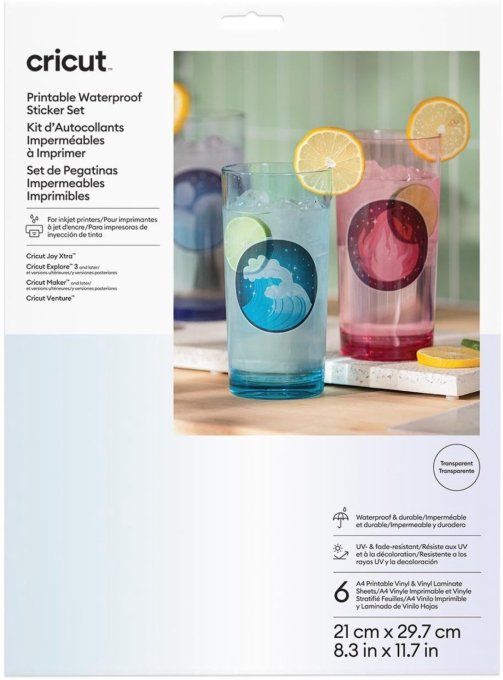 Cricut - Ensemble d'autocollants imperméables imprimables A4 / 21 x 29,7 cm