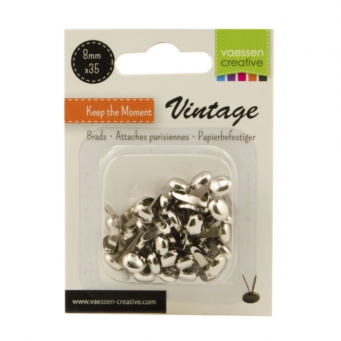 35 attache-parisiennes, diamètre 8mm, couleur : argent
