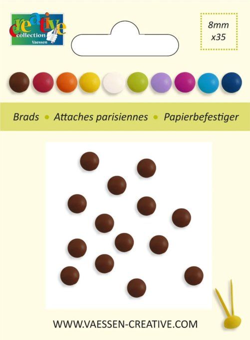 35 attache-parisiennes, diamètre 8mm, couleur : Chocolat