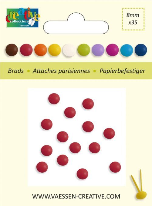 35 attache-parisiennes, diamètre 8mm, couleur : Bordeaux