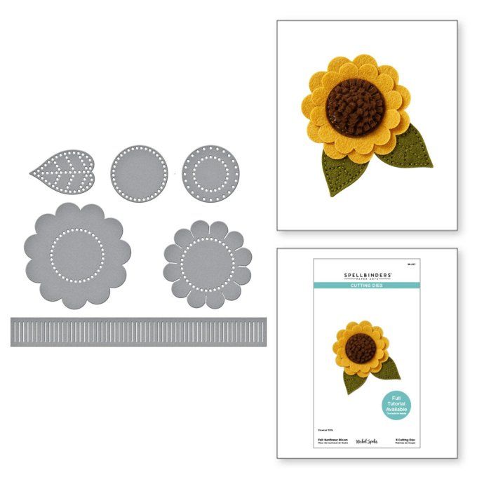 5 Dies/matrices de découpe, Spellbinders - Sunflower bloom (dies et broderie)