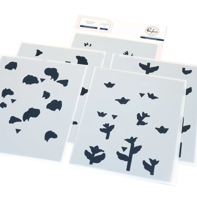 5 Pochoirs - PinkFresh, Rising wildflowers - dimension 12.7x15.6cm environ