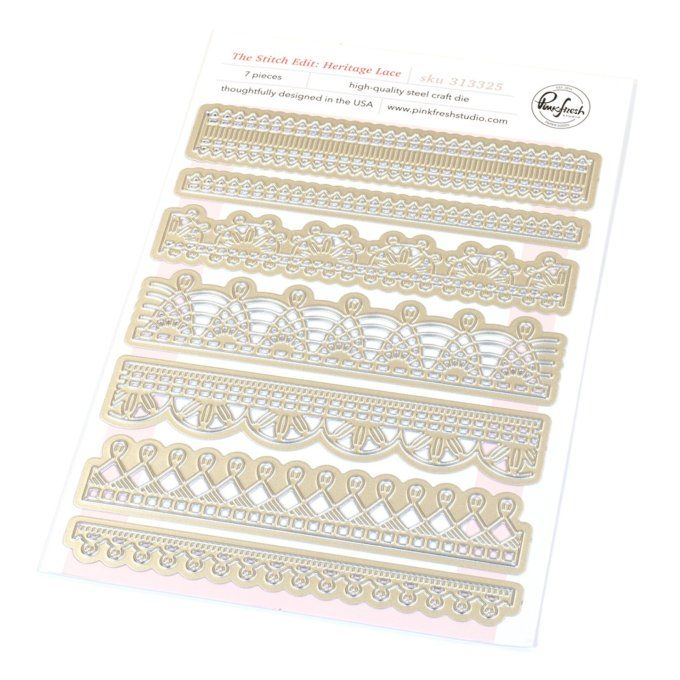 7 Dies - PinkFresh - The stitch Edit Heritage lace, longueur approximative : 11.2cm environ