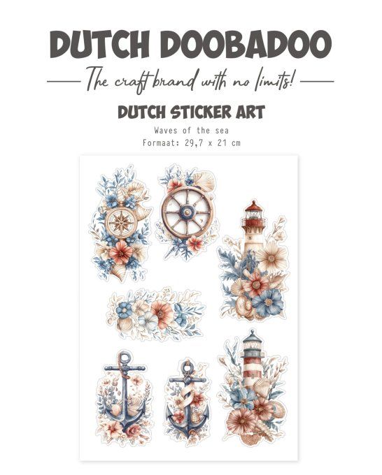 6 stickers, Dutch Doobadoo - Waves at the sea, dimension de la planche : A4