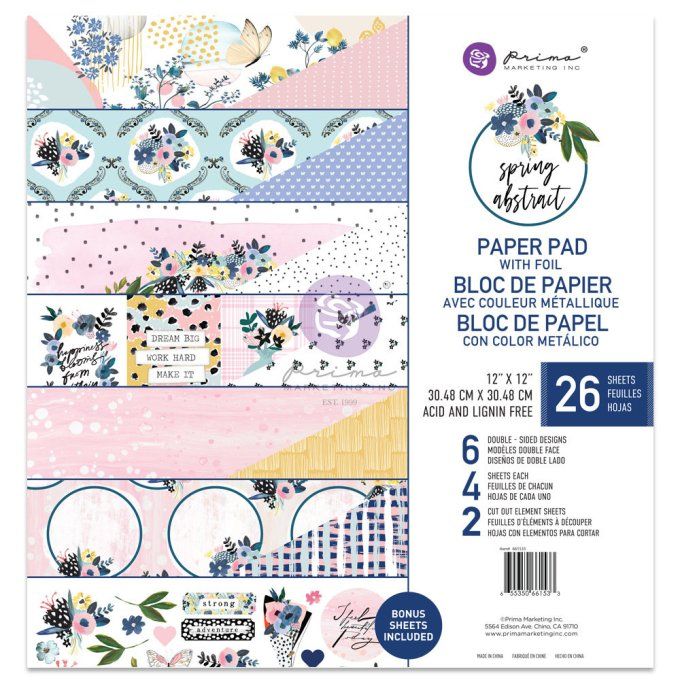 26 Feuilles collection Spring abstract, Prima, Format 30x30cm - 6 designs motif recto verso