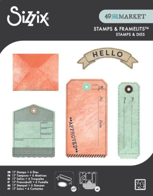 6 tampons et 17 Dies, Sizzix, 49andmarket - Tag it