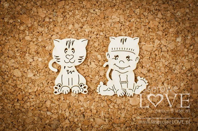 2 chipboards, Bébé et chaton - dimension de la planche : 93x52mm environ