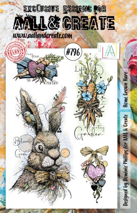 4 Tampons - AALL&Create - Home grown hare - dimension de la planche : 14.5x21cm environ