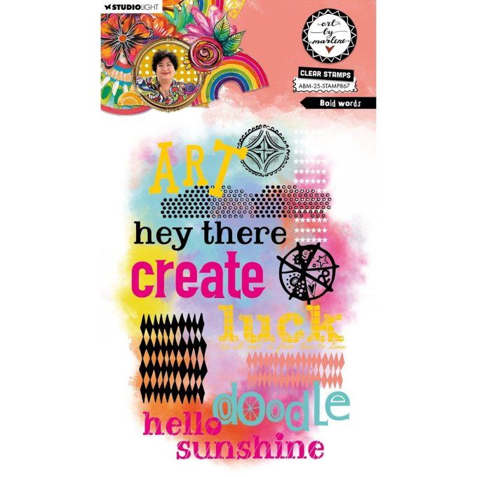 Planche de 12 Tampons clears, Collec. Art by marlène, Bold words