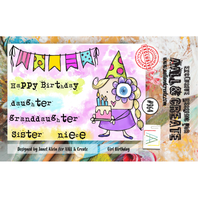 7 Tampons - AALL&Create - girl birthday - dim. de la planche : 7.5x10cm env.