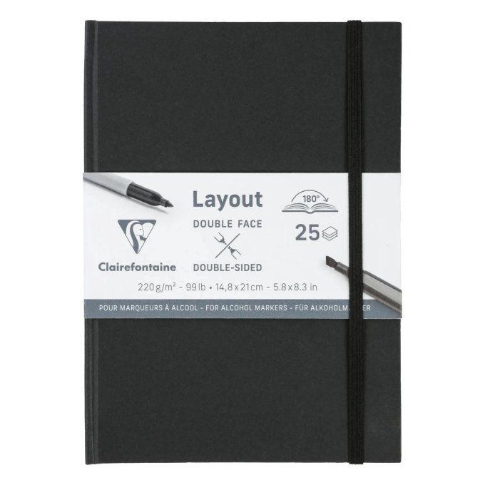 Clairefontaine, carnet, papier layout pour marqueur à alcool, format A5, 220g, 25 feuilles