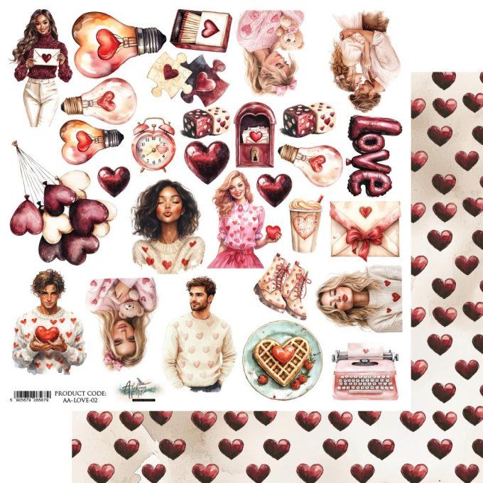 Feuille à l'unité, 30x30cm, Wonderful christmas time, 250g,motifs recto, éléments à découper - Love