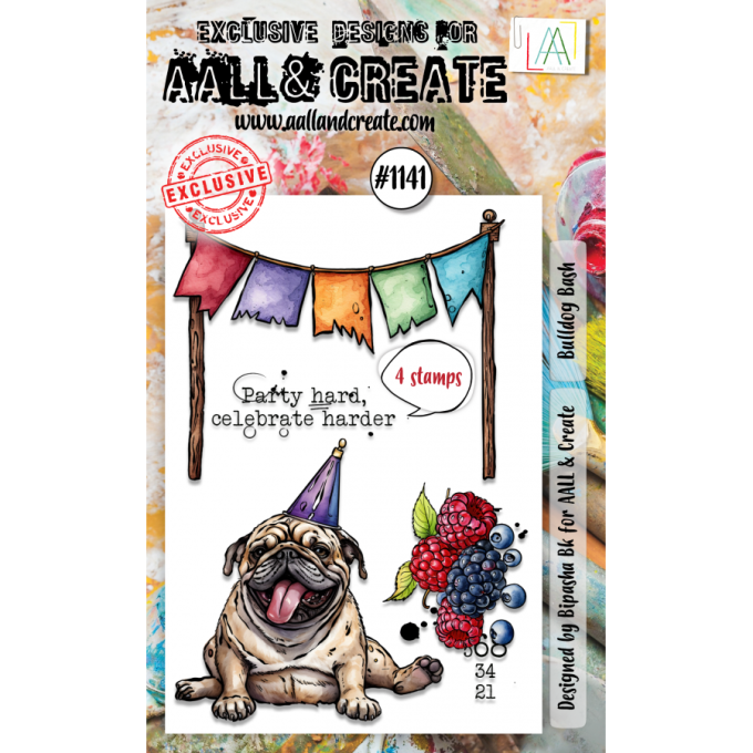 4 Tampons - AALL&Create - Bulldog bash - dim. de la planche : 14.5x10cm env.