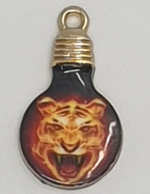 Breloque en métal doré, émaillée avec motif - forme ampoule - à l'unité
