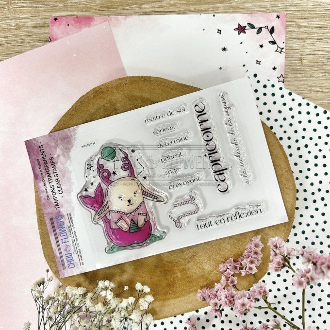 Tampons clears - Chou & Flowers - Doudou, Capricorne - Dimension de la planche : 7.5x10.5cm env.