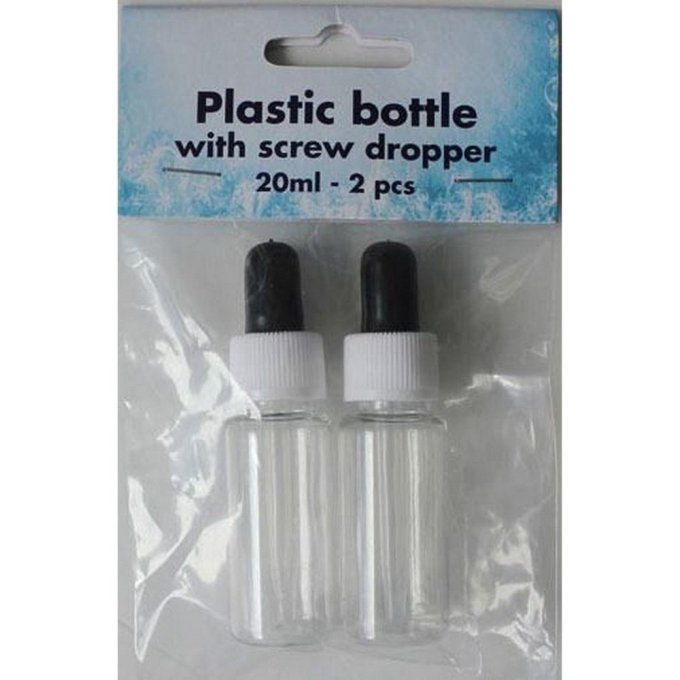 2 flacons en plastique avec pipette intégrée dans le bouchon - 20ml