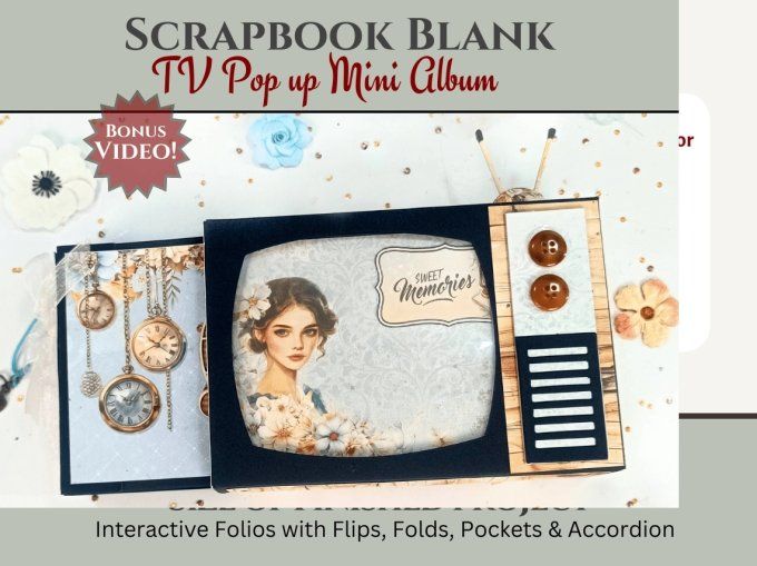 Kit créatif - TV Pop up mini album, dimension projet terminé 10.8x15.88x5.72cm environ