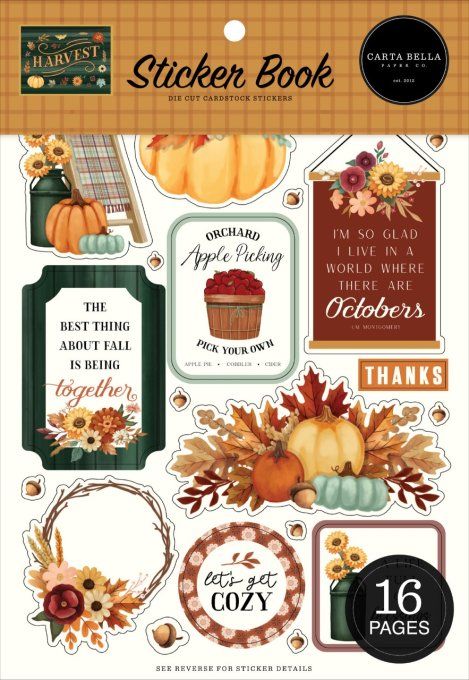 16 feuilles de stickers, 14x21cm environ - CartaBella, Harvest