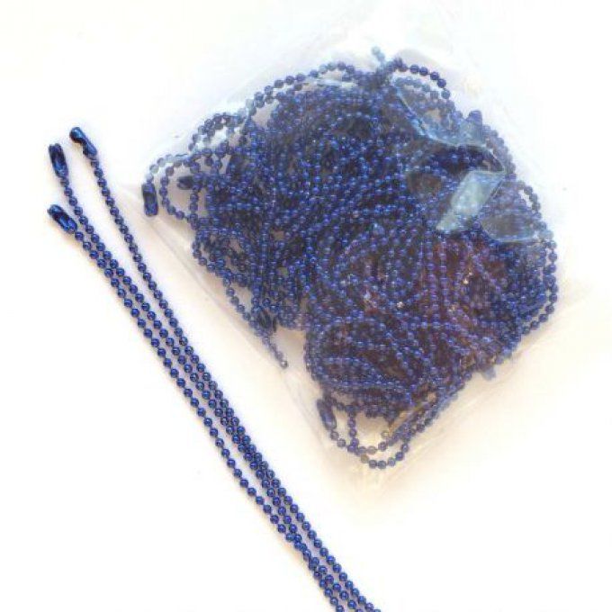 Chaînette à billes en métal couleur bleu, longueur 10cm, à l'unité