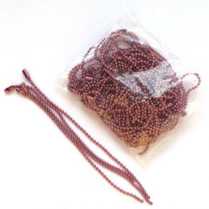 Chaînette à billes en métal couleur vieux rose, longueur 10cm, à l'unité