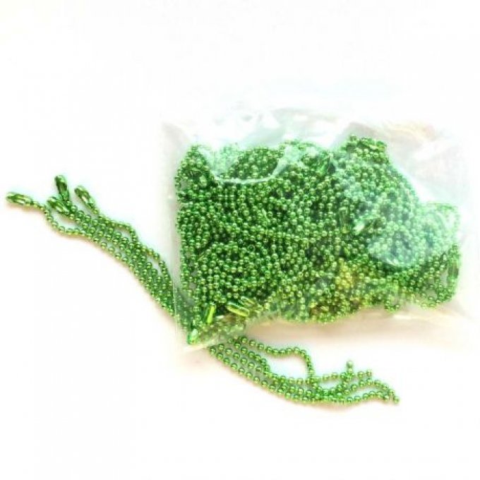 Chaînette à billes en métal couleur vert clair, longueur 10cm, à l'unité