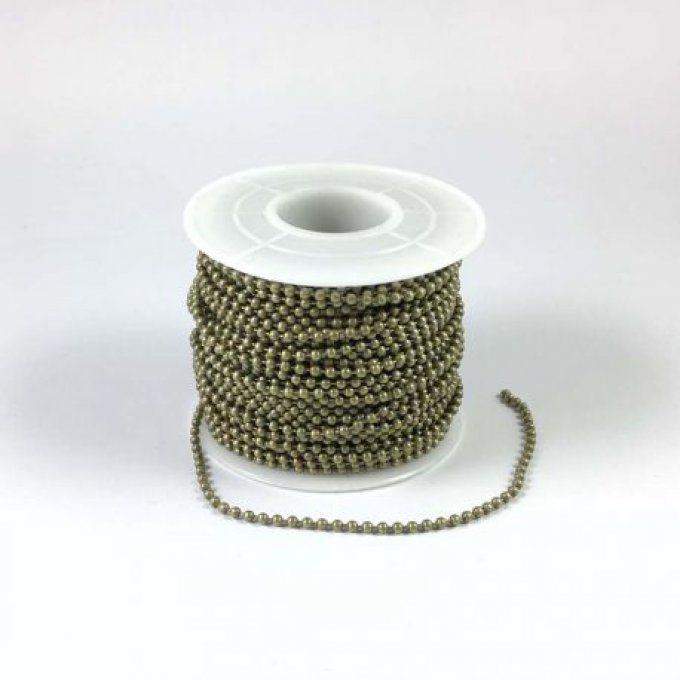 Chaînette à billes en métal couleur bronze, au mètre, diamètre bille 1.5mm