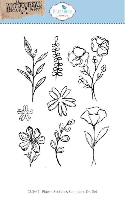 Ensemble de tampons et dies, Elizabeth Craft designs - Hello you ! Flowers scribbles