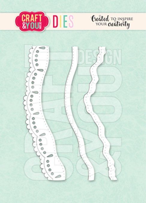 3 Dies/matrices de découpe, Craft & You - dies de bordure, longueur : 10cm environ