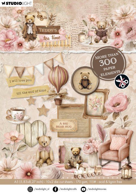 StudioLight, format A5, collection : Teddy's tea time - 170gsm - Die-cuts