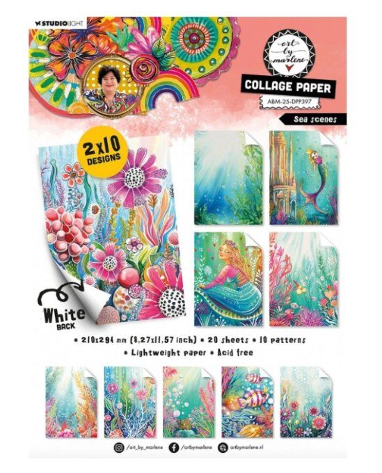 Art by Marlène, collection signature -Papiers de fond de collage - format A4, 170gsm, Sea Scenes