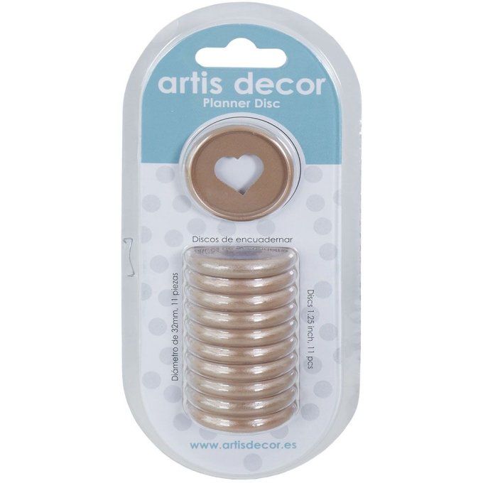 Lot de 11 Disques pour relier - couleur : rose gold - diamètre 32mm - (évidé en forme de cœur)