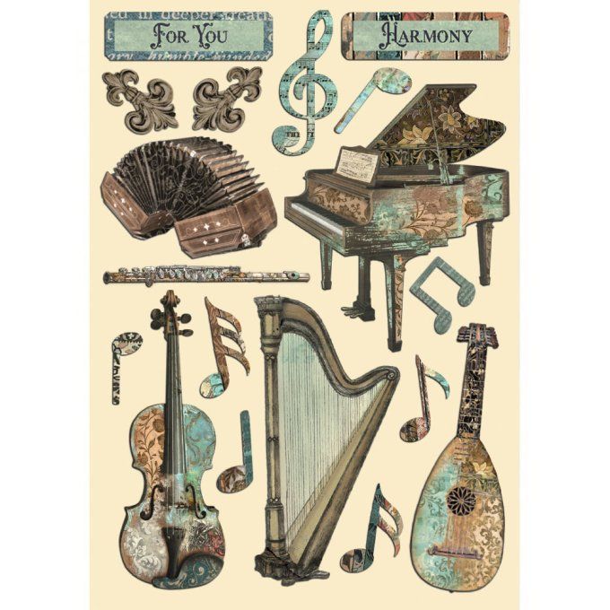 Planche de chipboards colorés, Music, Stampéria - Planche format A5