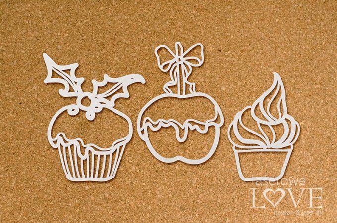 3 Chipboards, gourmandises - dimension de la planche : 12.3x6.7mm environ