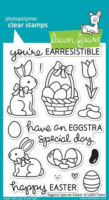 12 Tampons Lawn Fawn, Eggstra special easter, dimension de la planche : 15x10cm