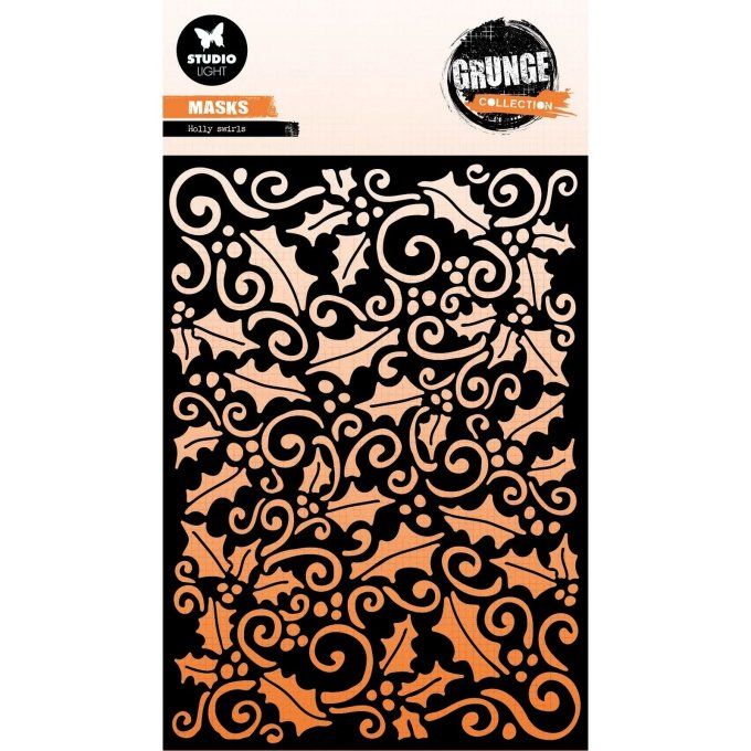 Mask/Stencil- StudioLight, Grunge collection - Holly swirl - dimension : 14.8x20.5cm environ