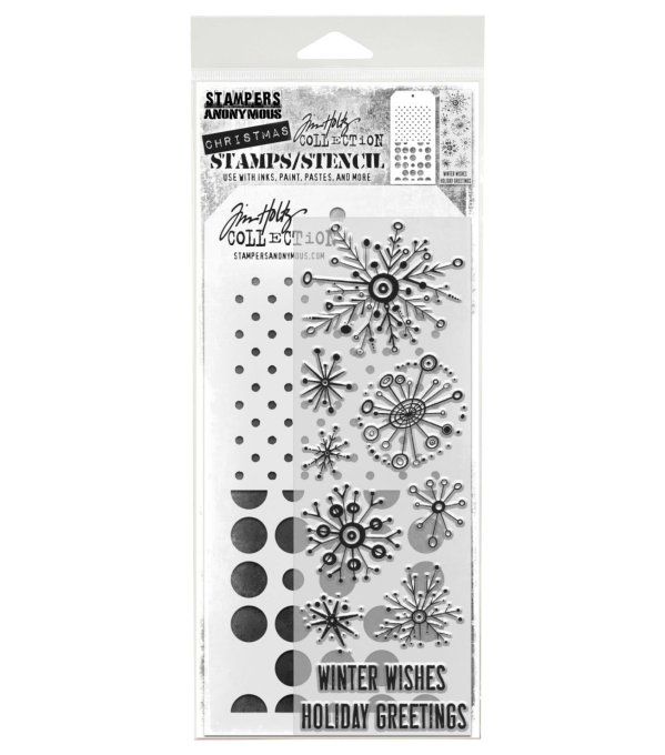 Stampers anonymous - Tim Holtz - un pochoir + tampons - Retro flakes