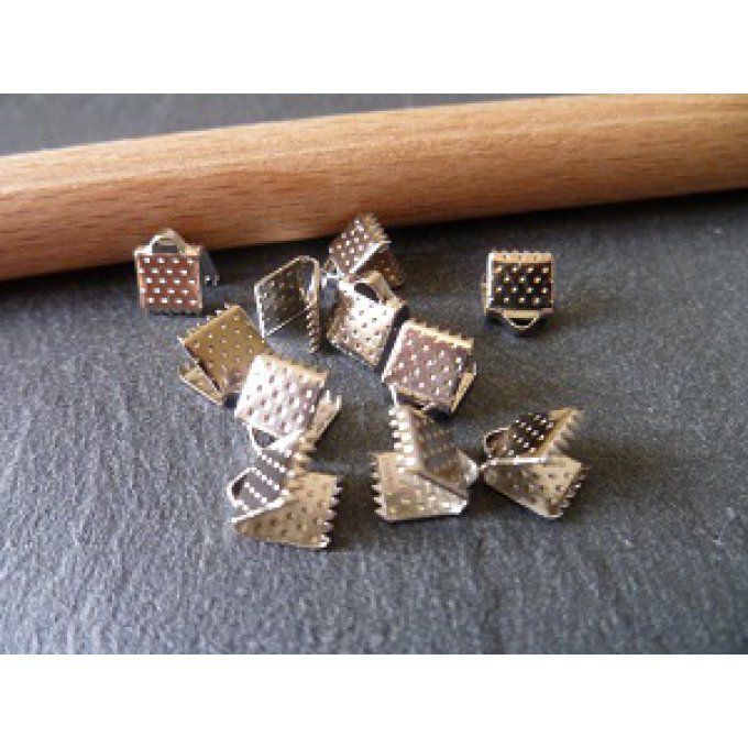 Embouts à ruban en métal de couleur argentée, x10