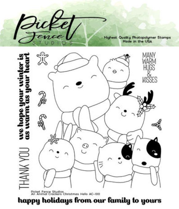 Tampon, Picket Fence - An Animal crackers christmas Hello - dimension de la planche : 10x10cm