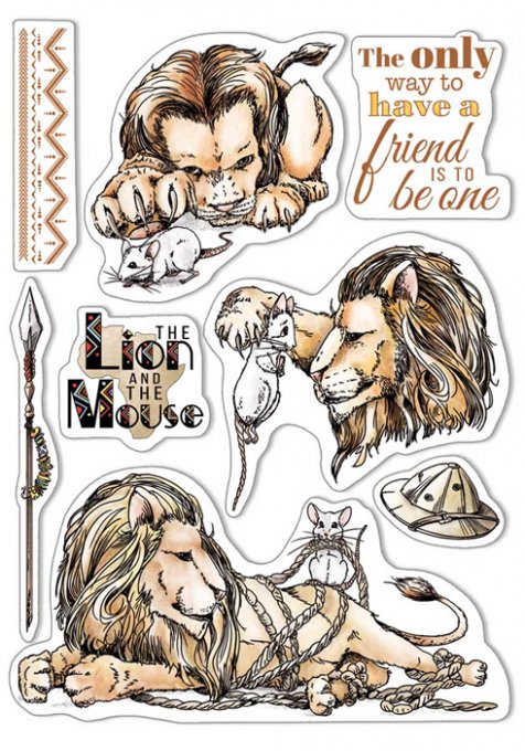 Planche de 8 tampons, Ciao Bella - The lion and the mouse - Dimension de la planche : 14.5x21cm