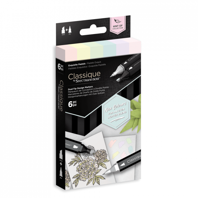 6 Feutres à alcool, gamme Classique, Spectrum noir, pointe fine et pointe biseautée-Exquisite pastel