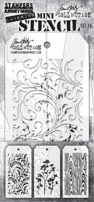3 Mini pochoirs - Tim Holtz - dimensions utiles : 6.5x 12.8cm environ