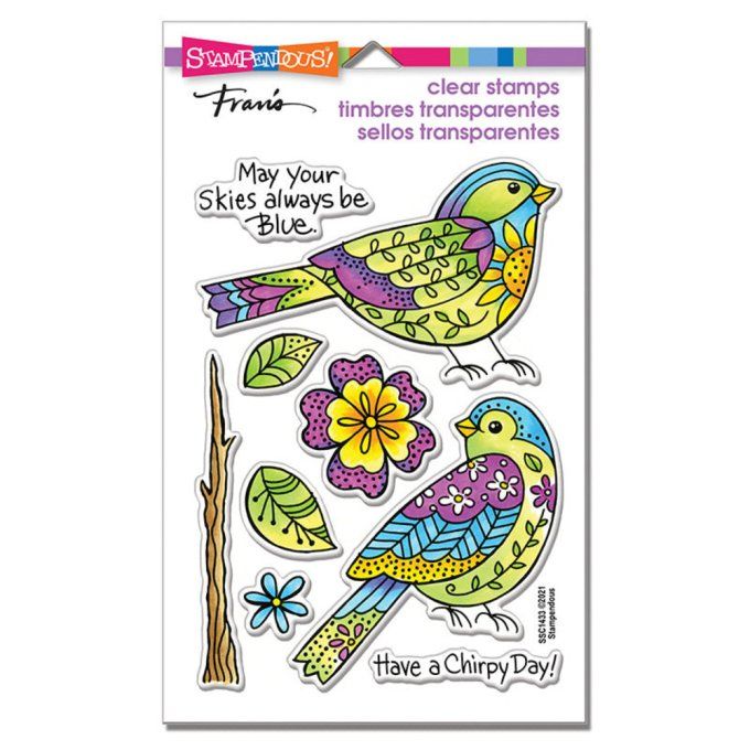 Planche de 9 Tampons clears - Oiseaux, Stampendous, dimension de la planche : 10x14.5cm environ